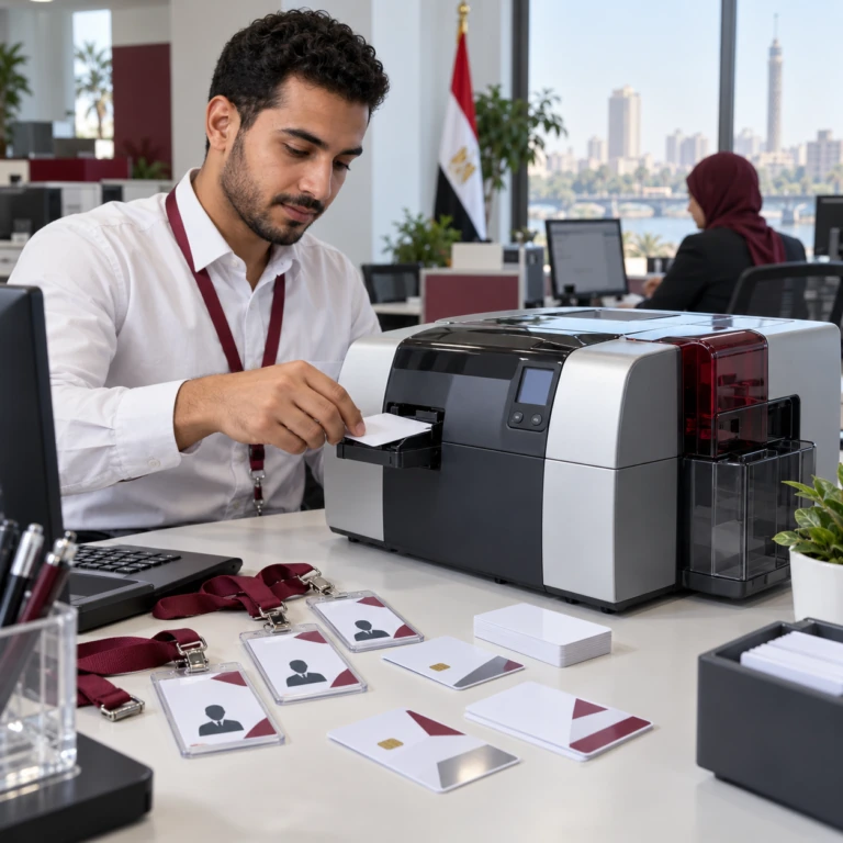 Technician uses a professional printer to issue identity and access cards